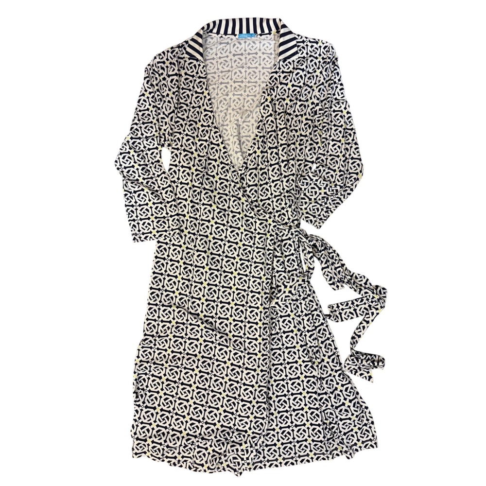 J.McLaughlin Wrap Dress Women Medium Blue Geometric Catalina Cloth Long Sleeve